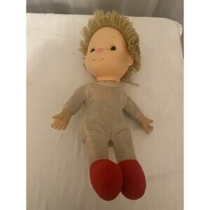 VTG 1980's Astra Komfy Kids Doll Boy Blonde Yarn Hair Boy Clown Plush Body READ